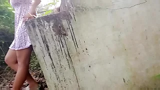 Quicky hard fucked cum outside my pussy in a creepy abandoned place
